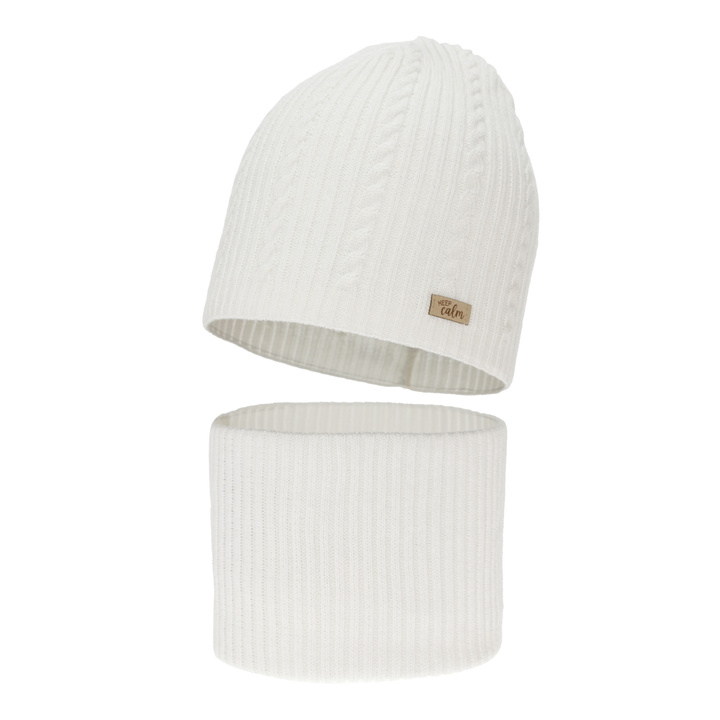 Girl's spring, autumn set: hat and tube scarf, cream, with cotton, Ordesa