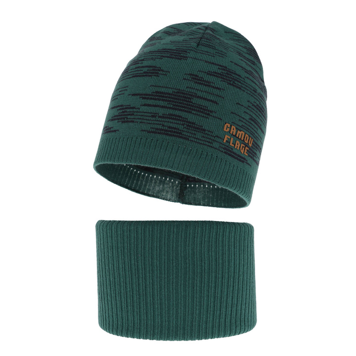 Children's autumn/ spring set: hat and tube scarf, with cotton, green Carter