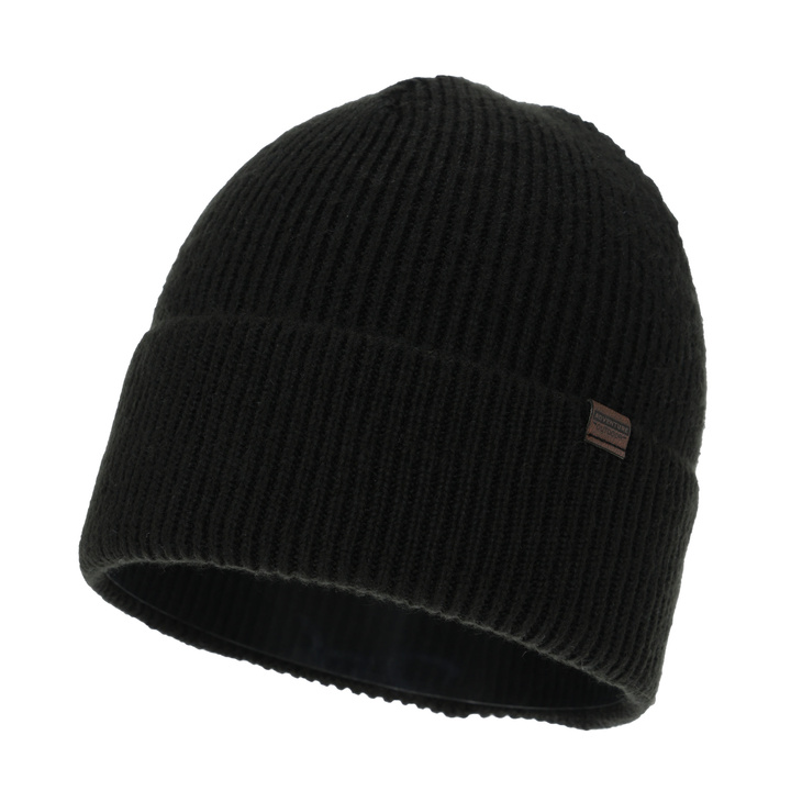 Men's winter hat, black, with merino wool, Korins