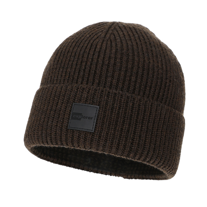 Men's winter hat navy brown 100% merino wool Iron