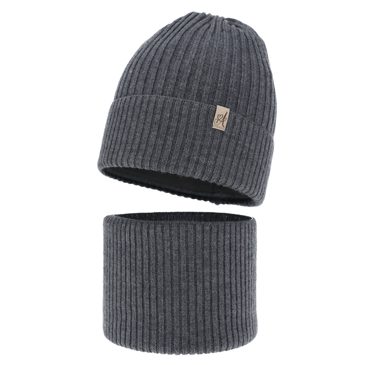 Girl's winter set: hat and tube scarf, grey, 100% merino wool, Patricia