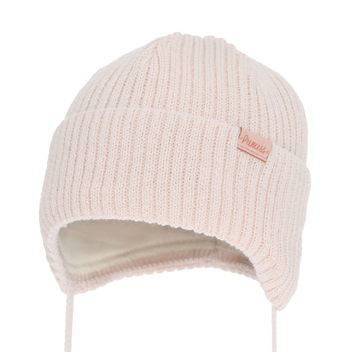 Girl's winter hat, light pink, with ears, with merino wool, Punia