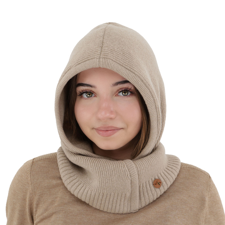Balaclava autumn, winter, women's, beige, merino wool with cashmere, Kiruna