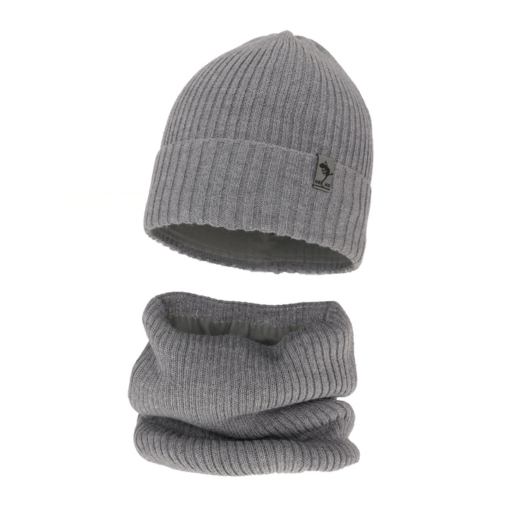 Boy's winter set: hat and tube scarf grey merino wool Gecko