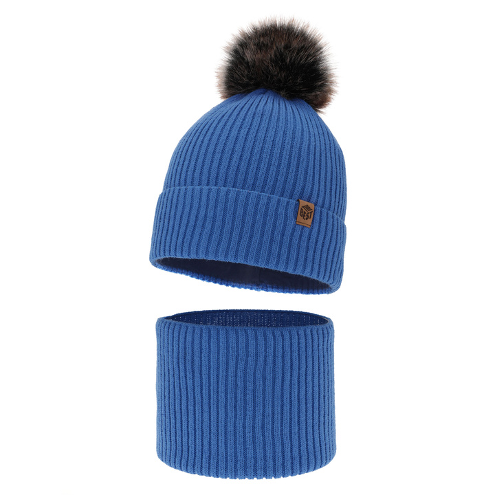 Boy's winter set: hat and tube scarf blue with pompom Wizar