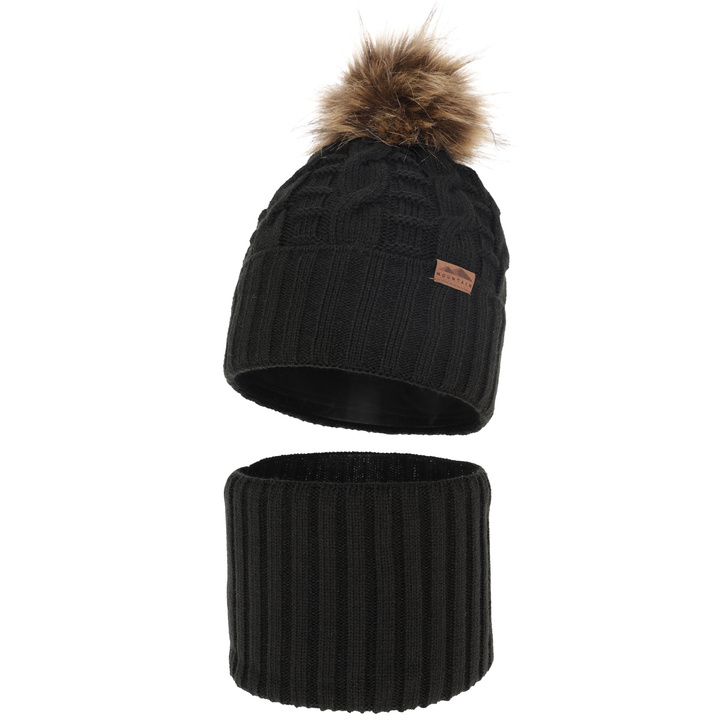 Boy's winter set: hat and tube scarf black with pompom Cent