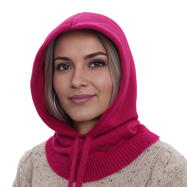 Woman's winter balaclava, fuchsia, with merino wool, Elizabeth