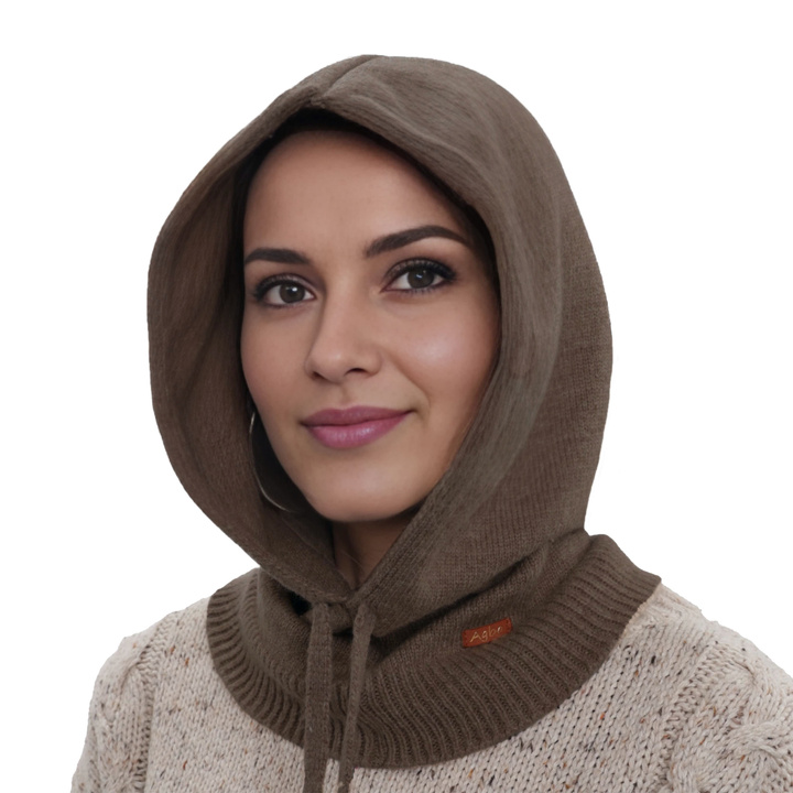 Woman's winter balaclava, brown, with merino wool, Elizabeth