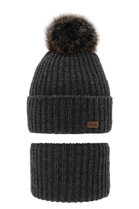 Boy's winter set: hat and tube scarf grey with pompom Wonder