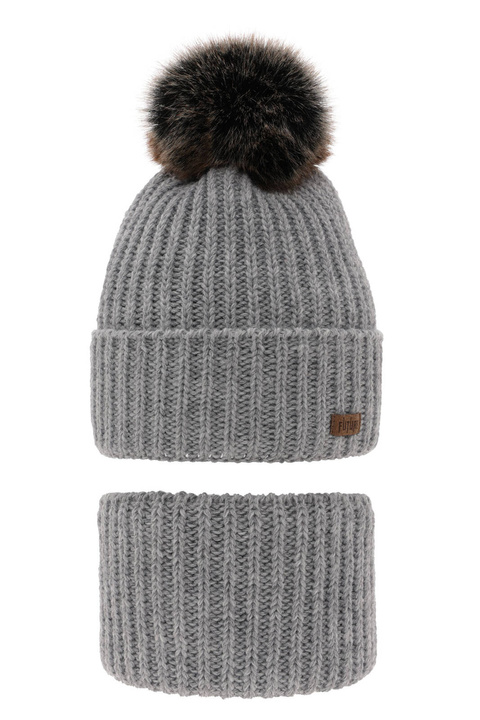 Boy's winter set: hat and tube scarf grey with pompom Wonder