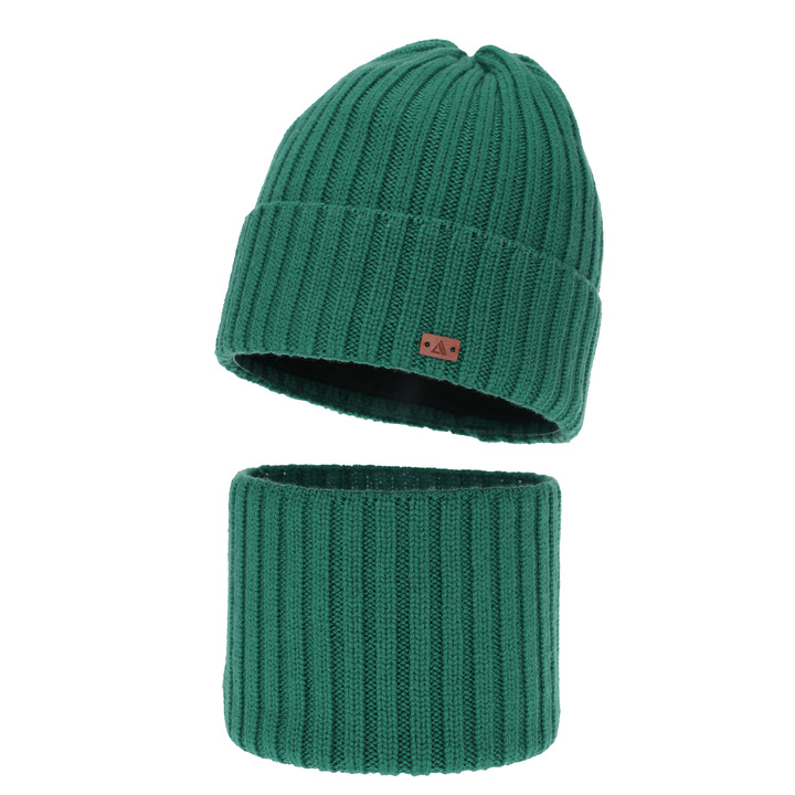 Boy's winter set: hat and tube scarf, emerald green, 100% merino wool, Umberto
