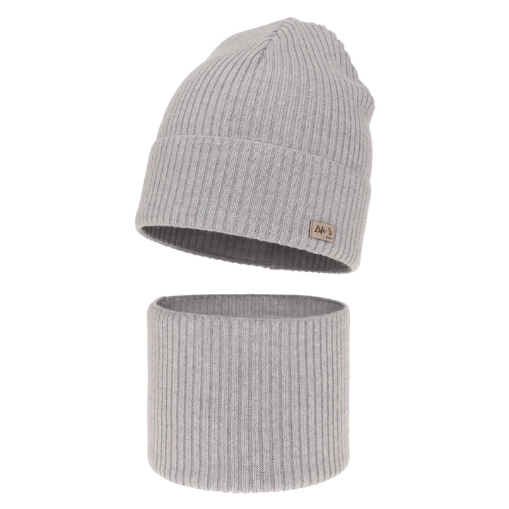 Girl spring autumn set hat and tube scarf grey 100% extra fine merino wool Itra
