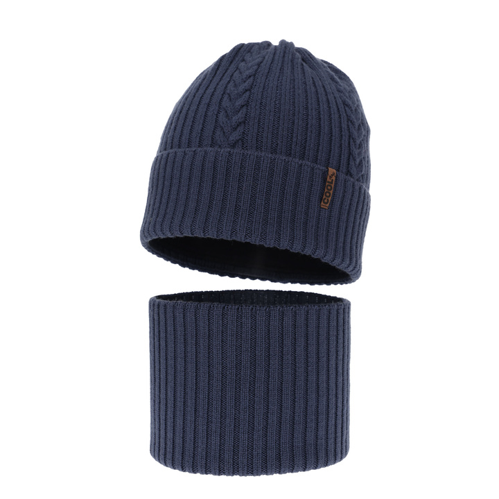 Boy's winter set: hat and tube scarf blue 100% extra finemerino wool Wilson