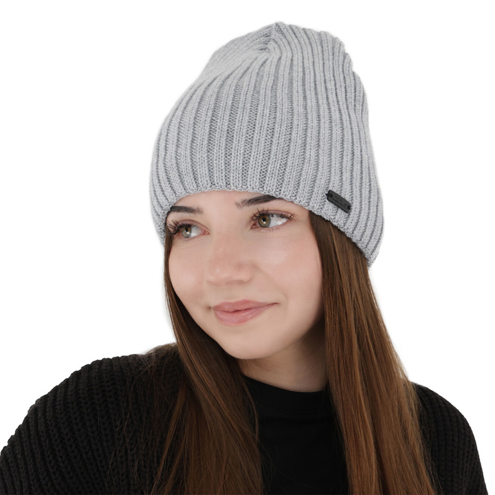 Woman's winter hat, grey, with merino wool, Soletta