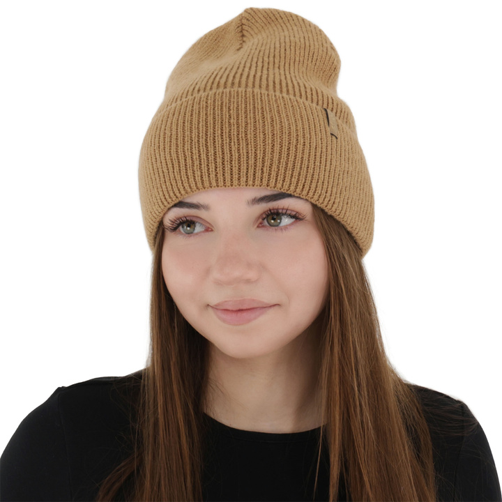 Woman's winter hat, camel, with merino wool, Tahoe