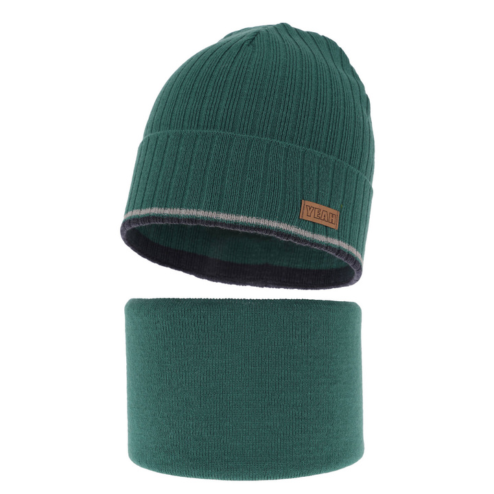 Children's autumn/ spring set: hat and tube scarf, with cotton, green London