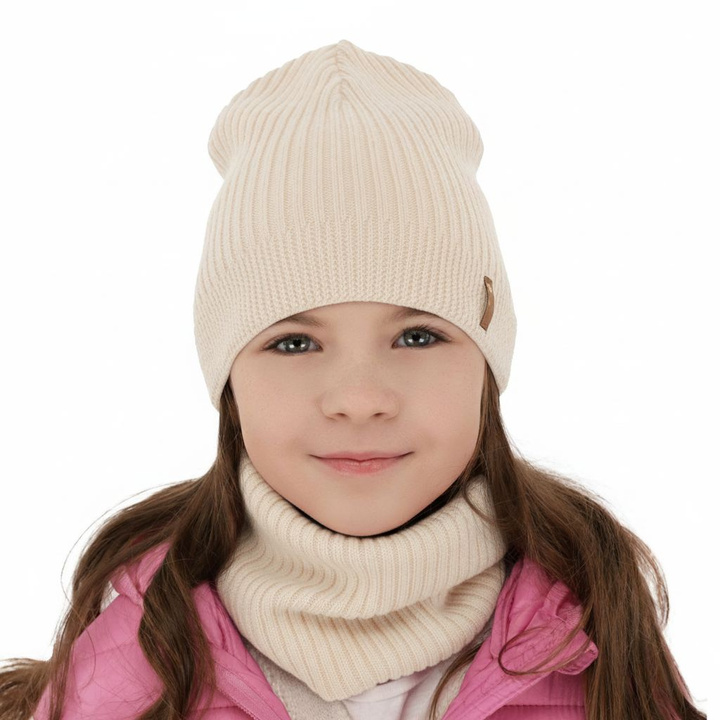 Girl spring autumn set hat and tube scarf pink 100% extra fine merino wool Chelsie