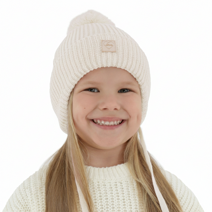 Girls' winter hat ecru 100% extra fine merino wool, lined with wool fleece Hakkari