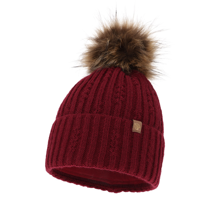 Woman's winter hat burgund Savona with pompom