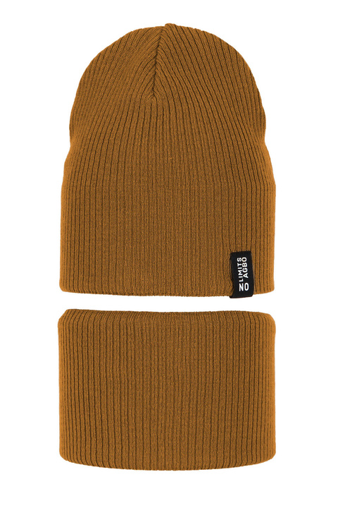 Children's autumn/ spring set: hat and tube scarf, with cotton, mustard Tunis