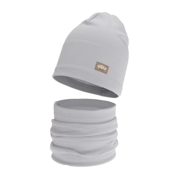 Girl's spring, autumn set: hat and tube scarf, grey, cotton, Torila