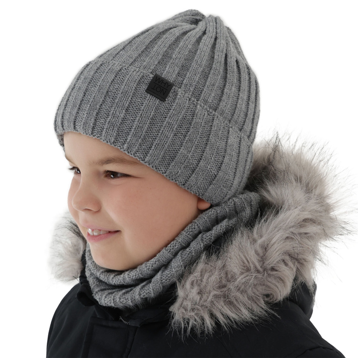 Boy's winter set: hat and tube scarf grey Baster