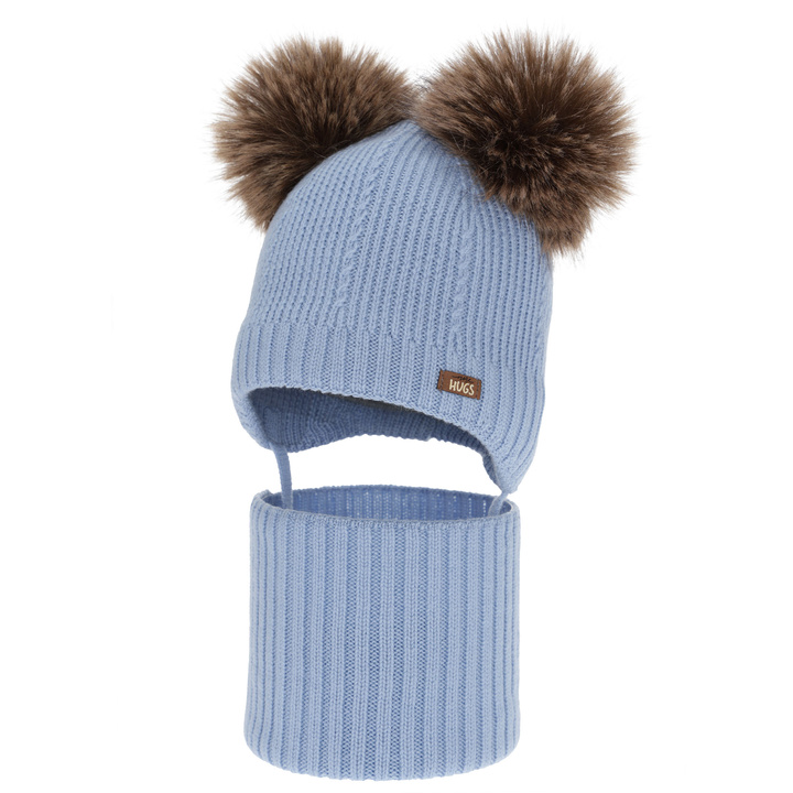 Boy's hat and snood, winter set, light blue, 100% merino wool, lined with wool fleece, Lumio