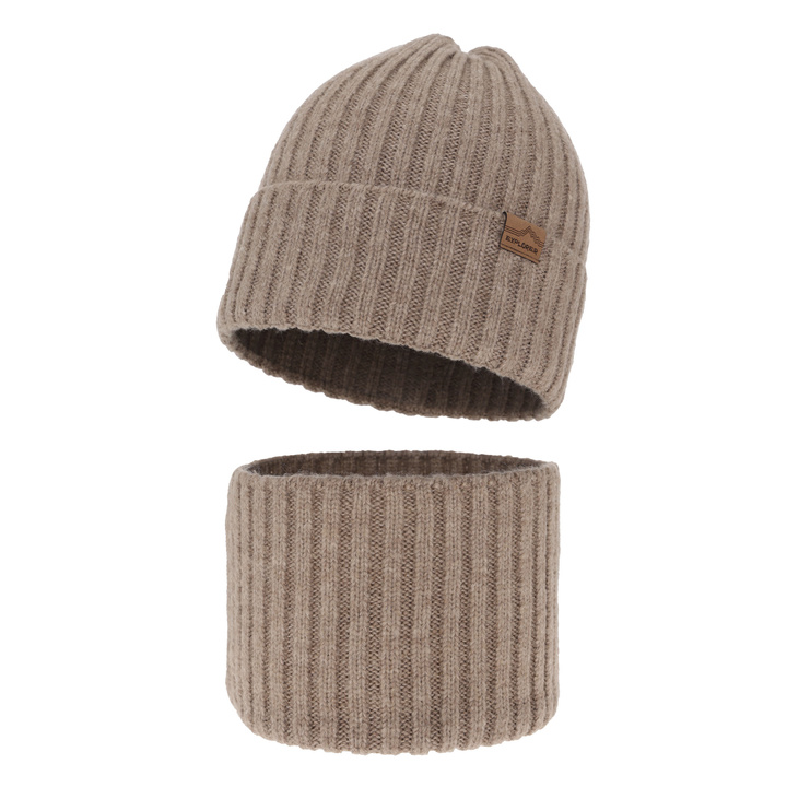 Boy's winter set: hat and tube scarf beige merino wool Karmin