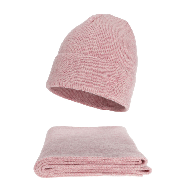 Woman's winter set: hat and scarf, pink, Rava