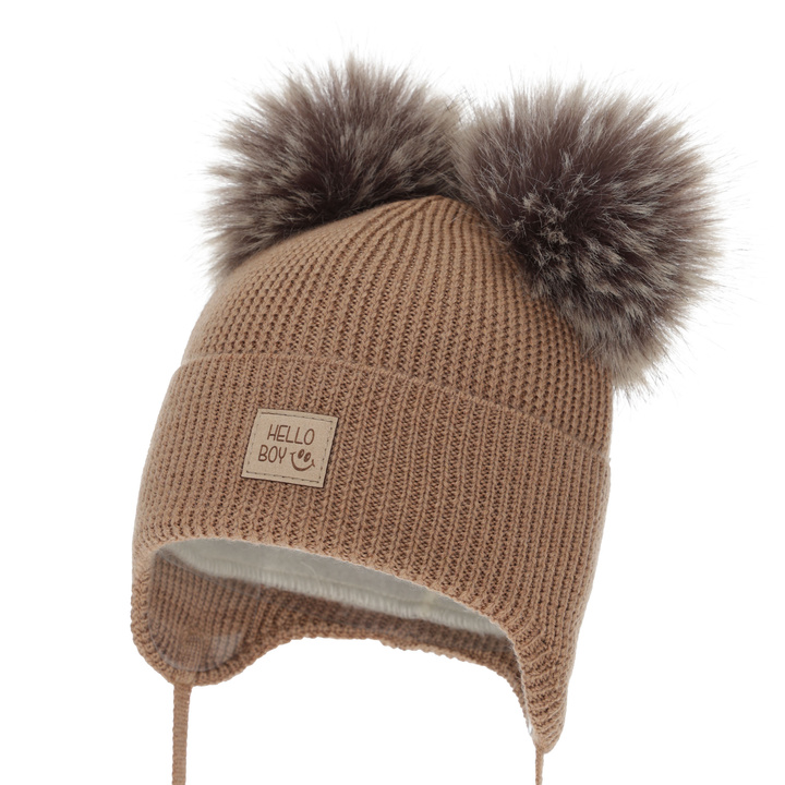 Boy's winter hat, camel, 100% merino wool, wool fleece lining, Tambor