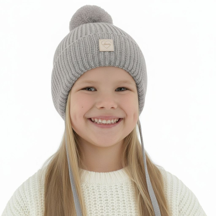 Girls' winter hat grey 100% extra fine merino wool, lined with wool fleece Hakkari