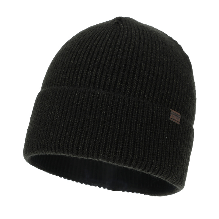 Men's winter hat, black-green, with merino wool, Korins