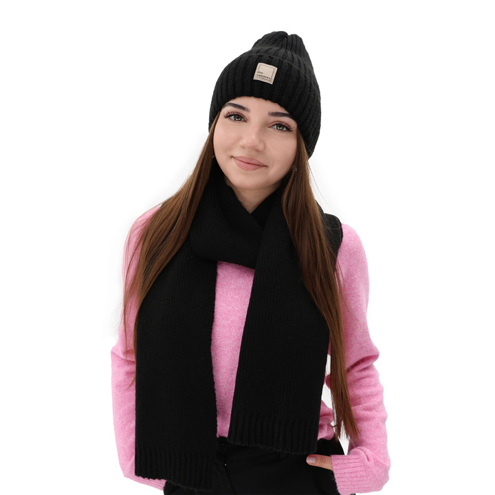 Women's winter scarf black merino wool Loretta