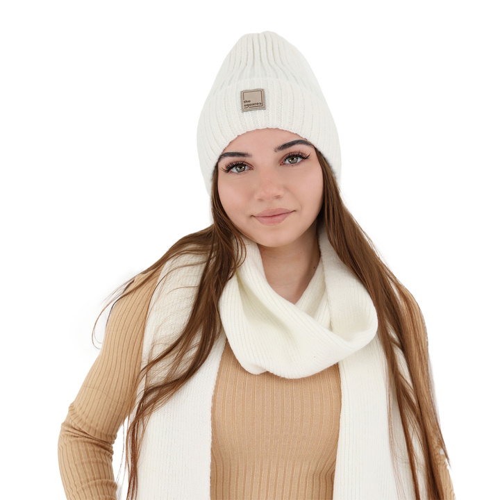 Women's winter scarf white merino wool Loretta