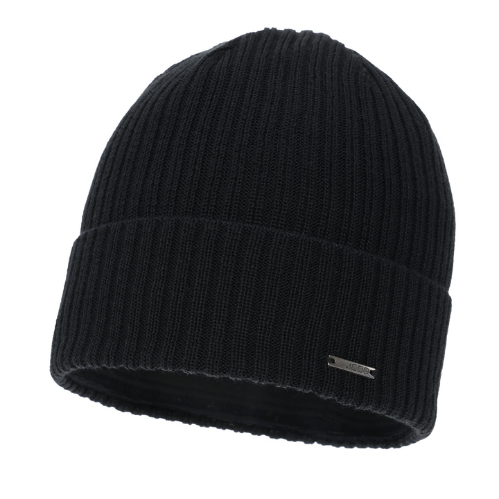 Men's winter hat, black, with merino wool, Baltor