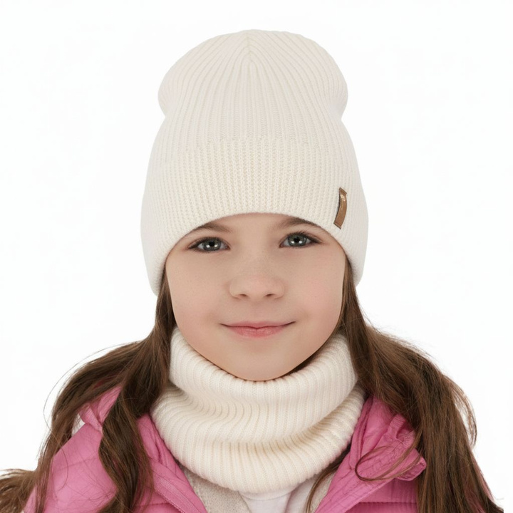 Girl spring autumn set hat and tube scarf ecru 100% extra fine merino wool Chelsie