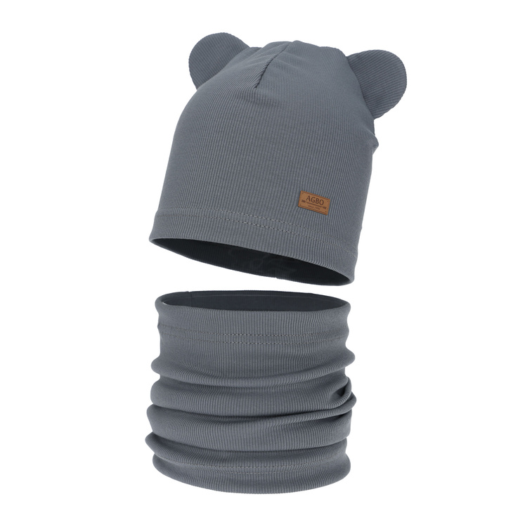 Boy's spring, autumn set: hat and tube scarf, grey Gregory