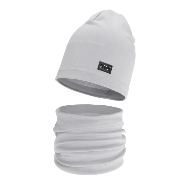 Boy's spring, autumn set: hat and tube scarf, gray, cotton, Trivon