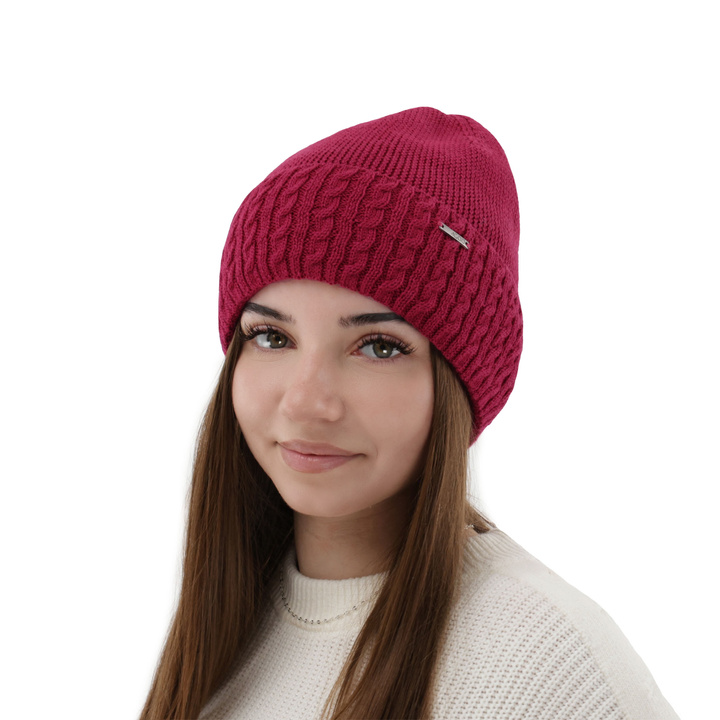Woman's winter hat in pink merino wool Febe