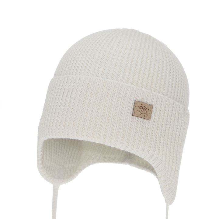 Girl's winter/ autumn/ spring hat, 100% merino wool, with ears, white, Bafra