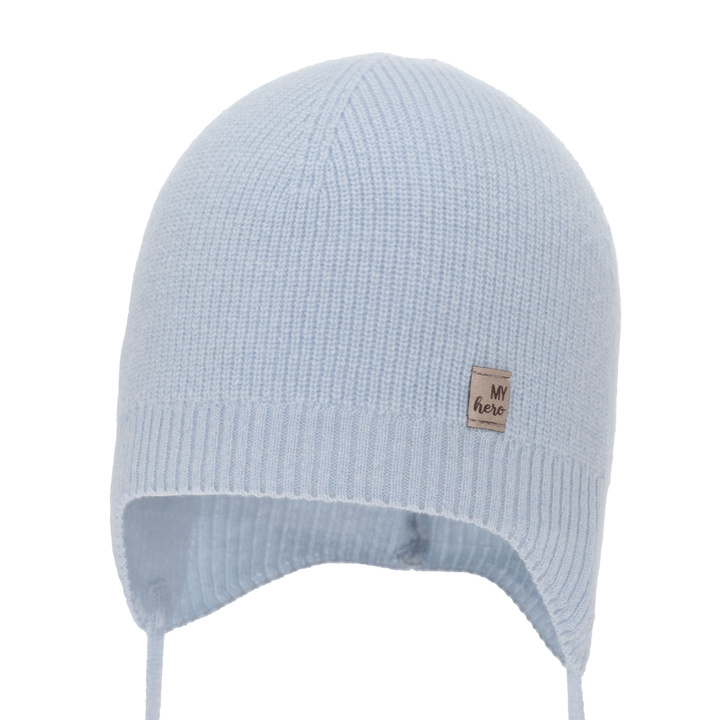 Boy's spring/ autumn hat, blue, merino wool with cashmere, with ears, Tono