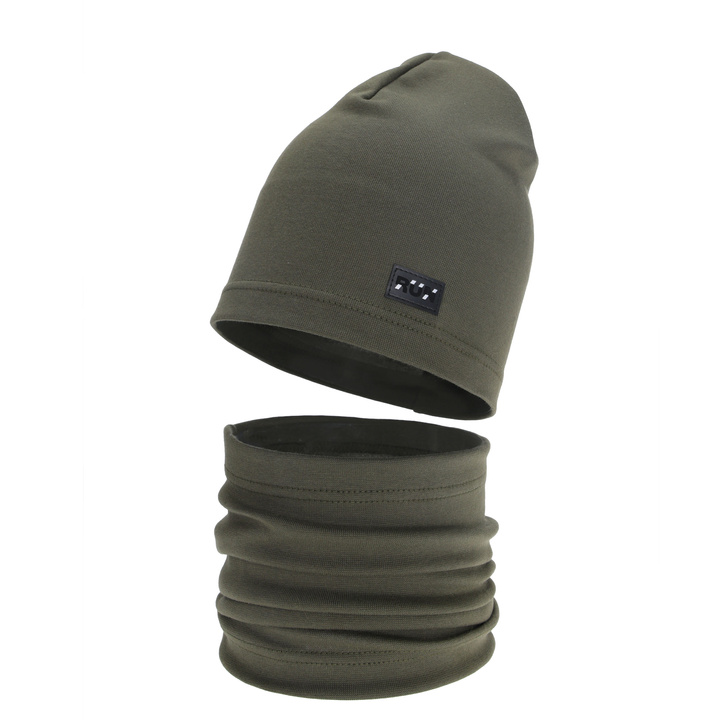 Boy's spring, autumn set: hat and tube scarf, khaki, cotton, Trivon