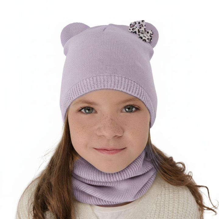 Girl's spring/ autumn set: hat and tube scarf, with cotton, violet Nicolette
