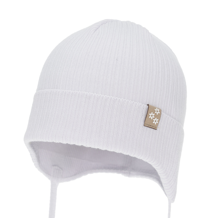 Girl's spring/ autumn hat, white, with ears, 100% cotton, Lunara