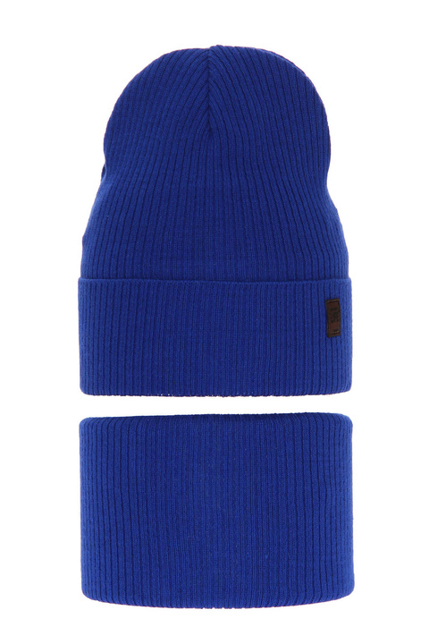 Children's autumn/ spring set: hat and tube scarf, with cotton, blue Dragon