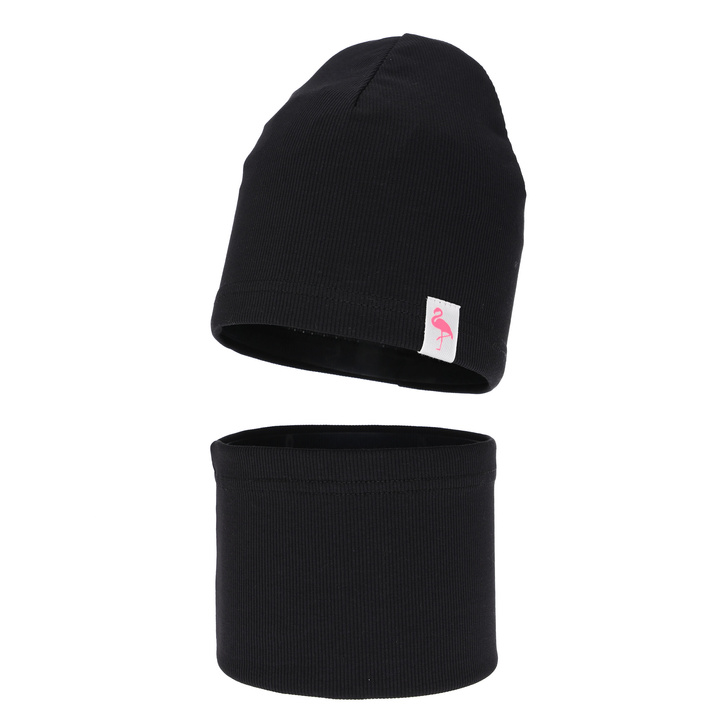 Girl's spring, autumn cotton set: hat and tube scarf, black, Rumilla