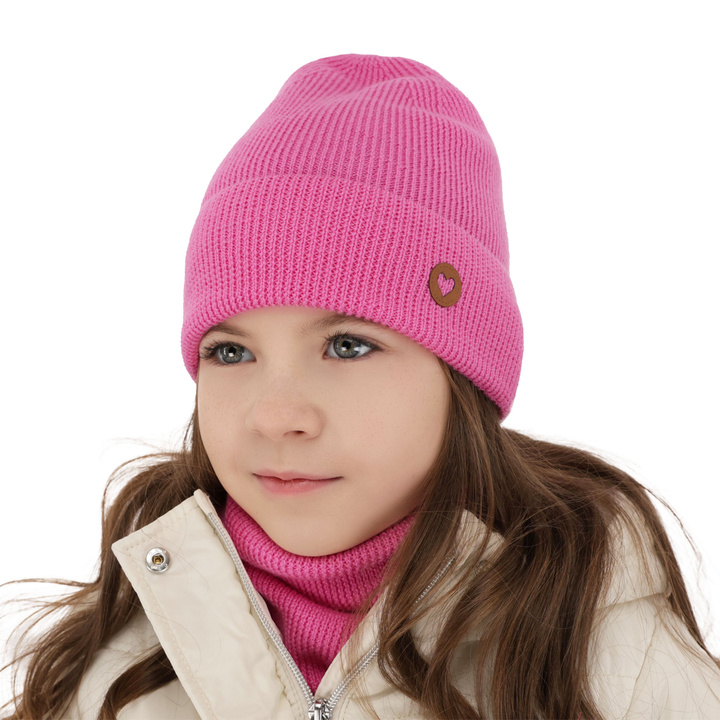 Girl spring autumn set hat and tube scarf pink 100% extra fine merino wool Brook