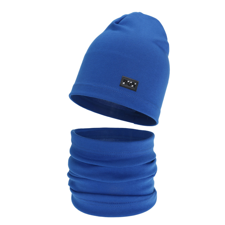 Boy's spring, autumn set: hat and tube scarf, blue, cotton, Trivon