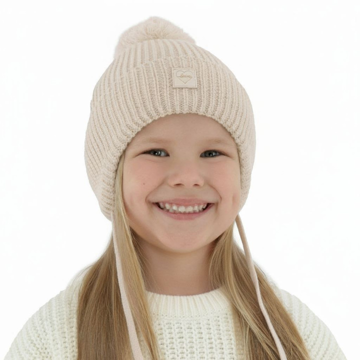 Girls' winter hat beige 100% extra fine merino wool, lined with wool fleece Hakkari