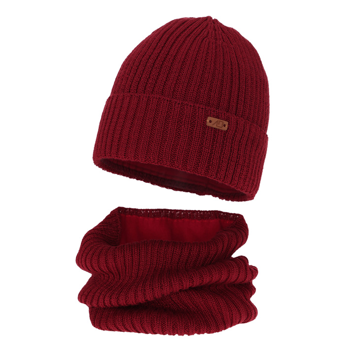 Boy's winter set: hat and tube scarf burgund merino wool Palermo